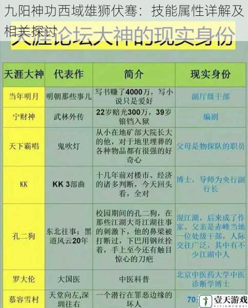 九阳神功西域雄狮伏骞：技能属性详解及相关探讨