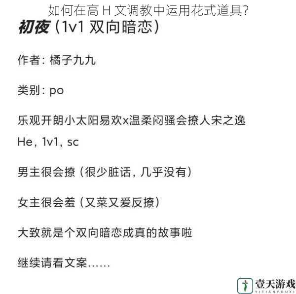 如何在高 H 文调教中运用花式道具?