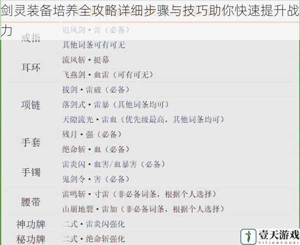 剑灵装备培养全攻略详细步骤与技巧助你快速提升战力