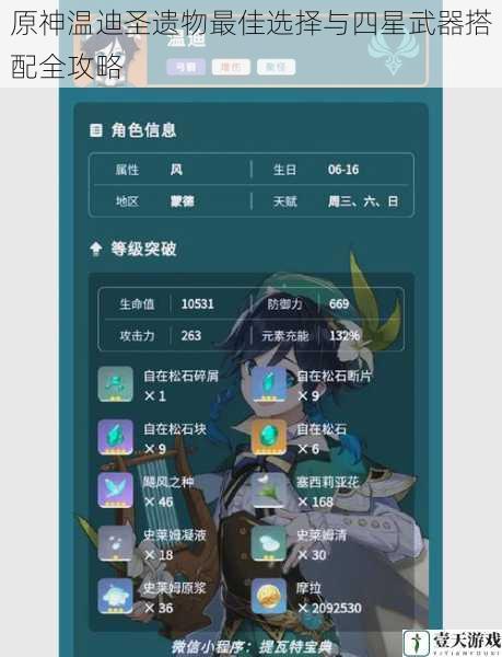 原神温迪圣遗物最佳选择与四星武器搭配全攻略
