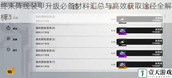 终末阵线装甲升级必备材料汇总与高效获取途径全解析