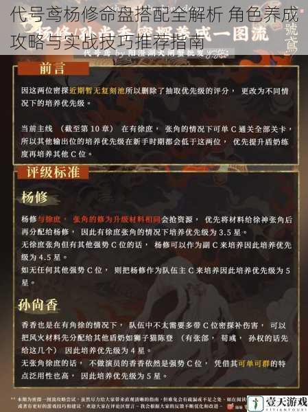 代号鸢杨修命盘搭配全解析 角色养成攻略与实战技巧推荐指南
