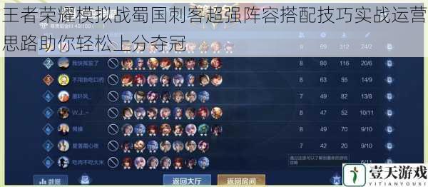 王者荣耀模拟战蜀国刺客超强阵容搭配技巧实战运营思路助你轻松上分夺冠